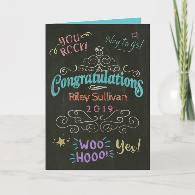 Colorful Chalk Drawing Congratulations To Graduate Card (Front)