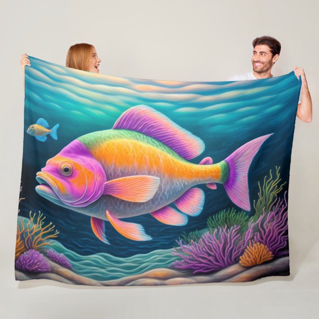 Colorful Chalk Drawing Fish Fleece Blanket (In Situ)