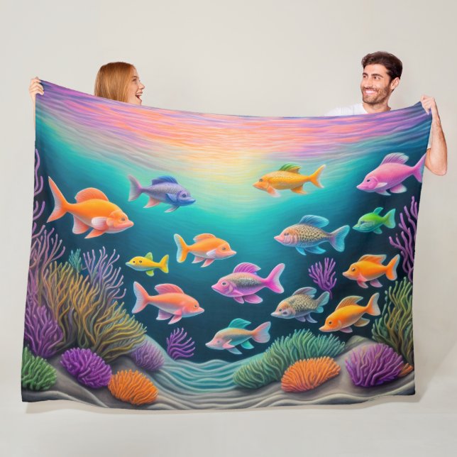 Colorful Chalk Drawing Fish Fleece Blanket (In Situ)