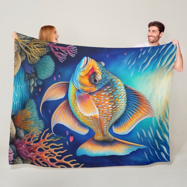 Colorful Chalk Drawing Fish Fleece Blanket (In Situ)