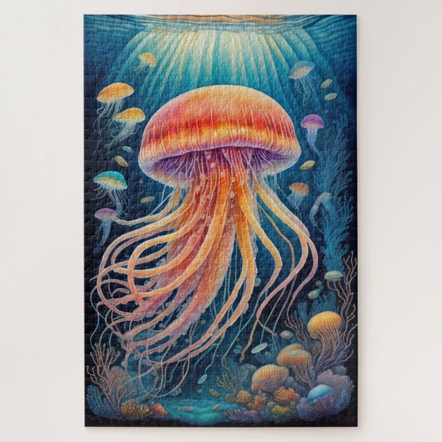 Colorful Chalk Drawing Jellyfish Jigsaw Puzzle (Vertical)