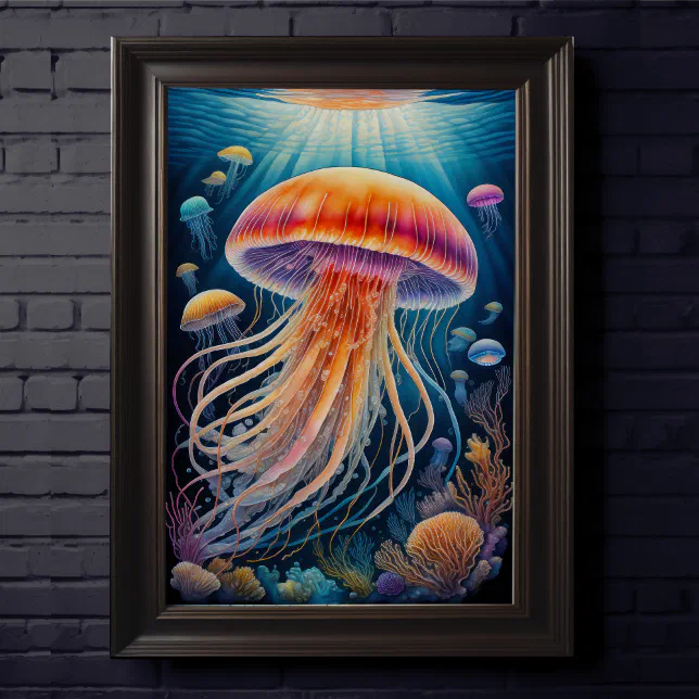 Colorful Chalk Drawing Jellyfish Poster Zazzle