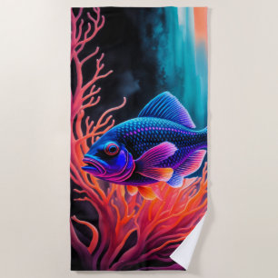 Colorful Chalk Drawing of Fish Beach Towel