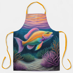 Colorful Chalk Drawing Reef Fish Apron