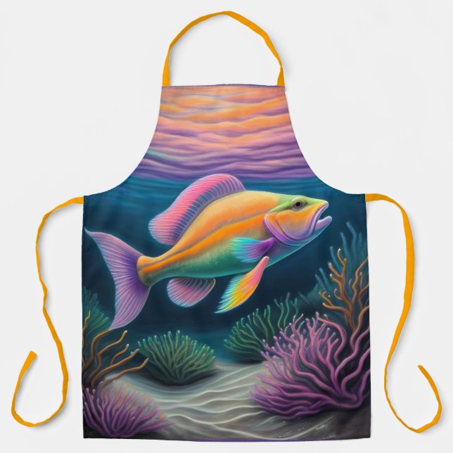 Colorful Chalk Drawing Reef Fish Apron (Front)