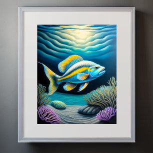 Colorful Chalk Drawing Reef Fish II Poster