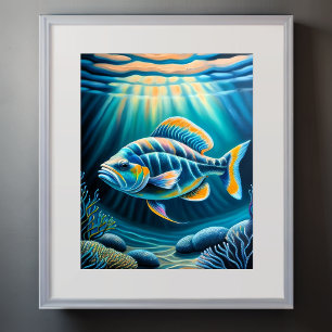 Colorful Chalk Drawing Reef Fish III Poster