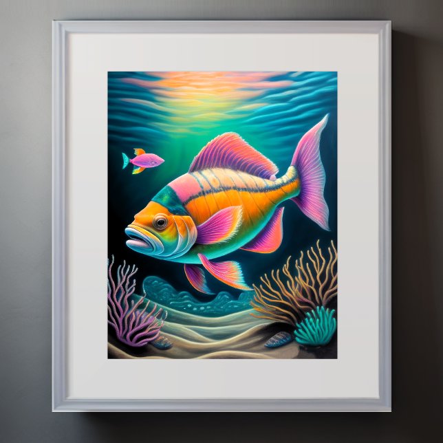 Colorful Chalk Drawing Reef Fish Pink Poster (Creator Uploaded)