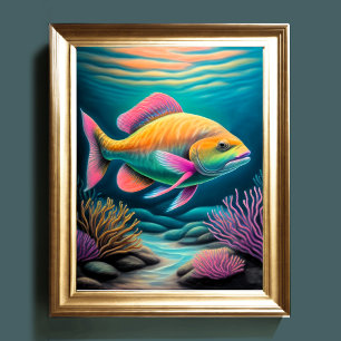 Colorful Chalk Drawing Reef Fish Poster