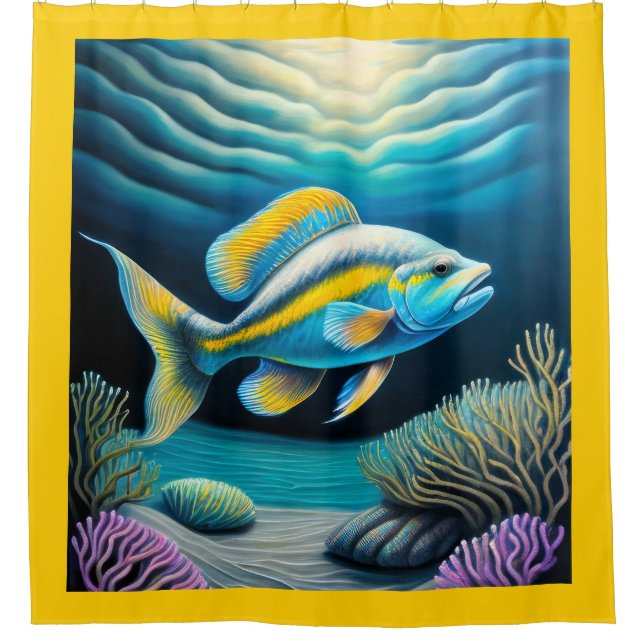 Colorful Chalk Drawing Reef Fish Shower Curtain (Front)