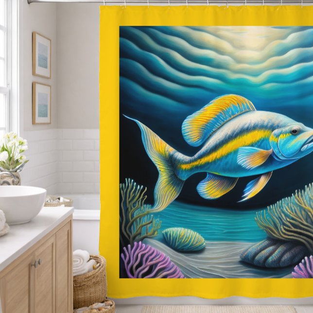 Colorful Chalk Drawing Reef Fish Shower Curtain (Creator Uploaded)