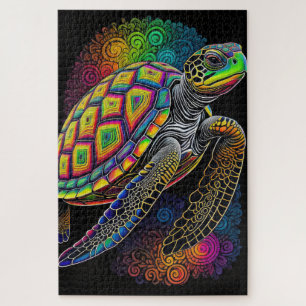 Colorful Chalk Drawing Sea Turtle Jigsaw Puzzle