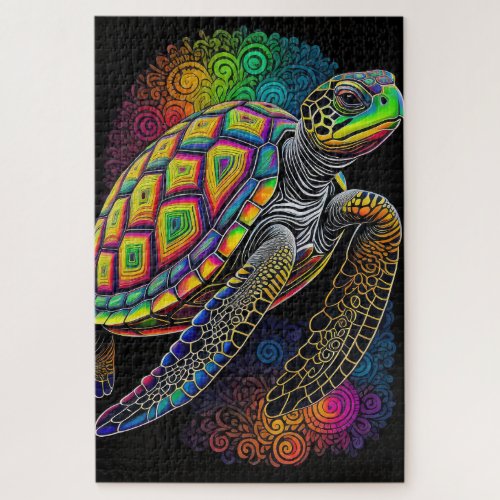Colorful Chalk Drawing Sea Turtle Jigsaw Puzzle