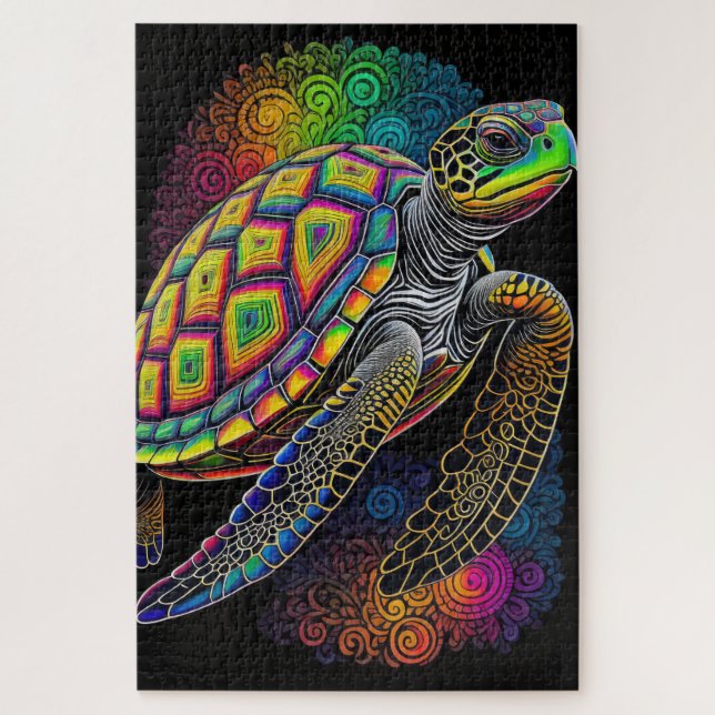 Colorful Chalk Drawing Sea Turtle Jigsaw Puzzle (Vertical)