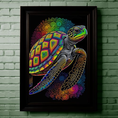Colorful Chalk Drawing Sea Turtle Poster