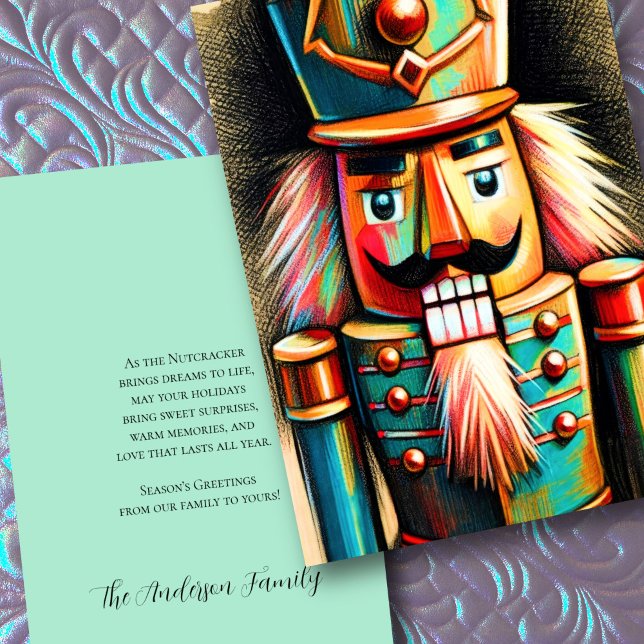 Colorful Chalk Drawn Nutcracker Christmas Holiday Card (Creator Uploaded)