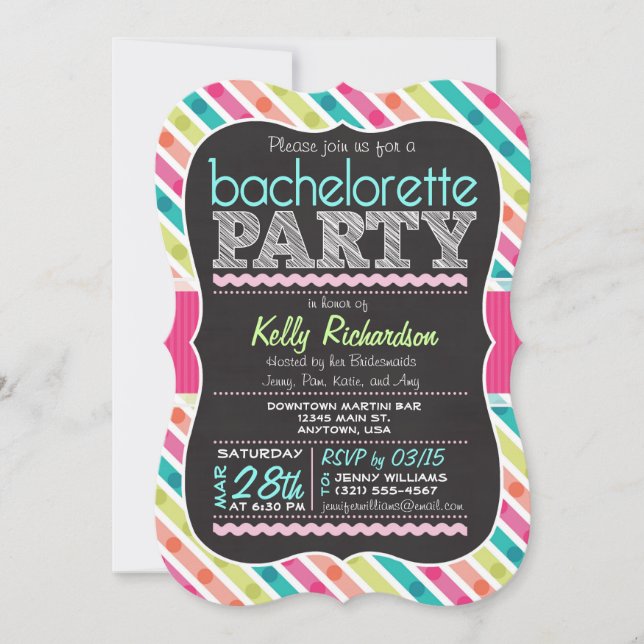 Colorful Chalk look Bachelorette Party Invitation (Front)
