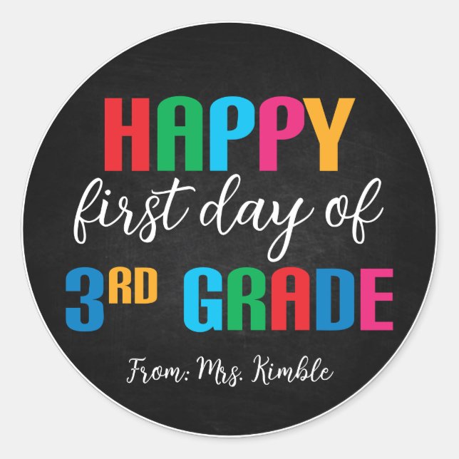 Colorful Chalkboard 3rd Grade School Sticker (Front)