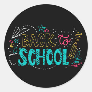 Colorful Chalkboard Back To School Hand Drawn Dood Classic Round Sticker