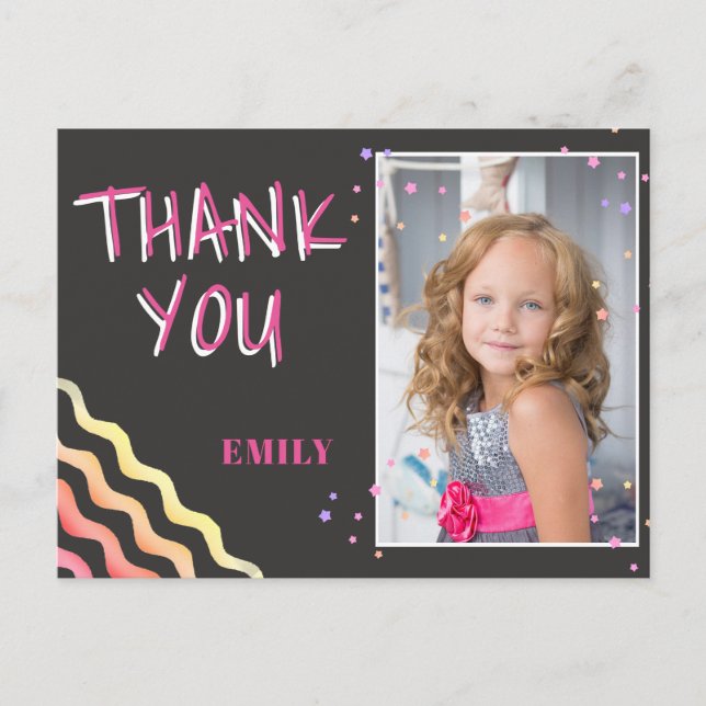 Colorful Chalkboard Birthday Thank you Photo Postcard (Front)