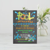 Colorful Chalkboard Pool Party Invitations (Standing Front)