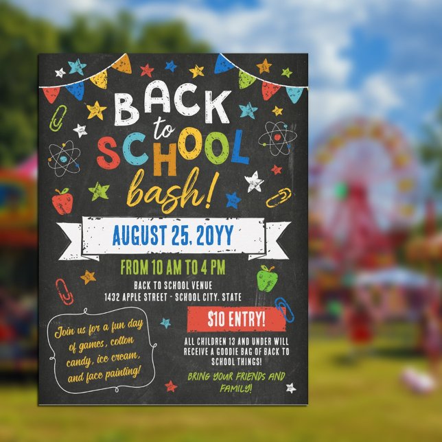 Colorful Chalkboard Stars Back to School Bash Flyer (Creator Uploaded)