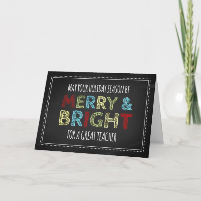 Colorful Chalkboard Teacher Merry Christmas Card (Front)