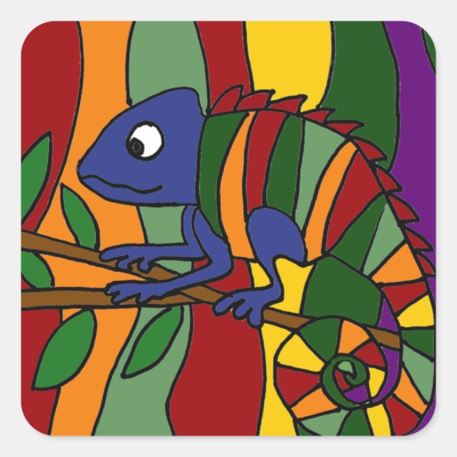 Colorful Chameleon Abstract Square Sticker (Front)