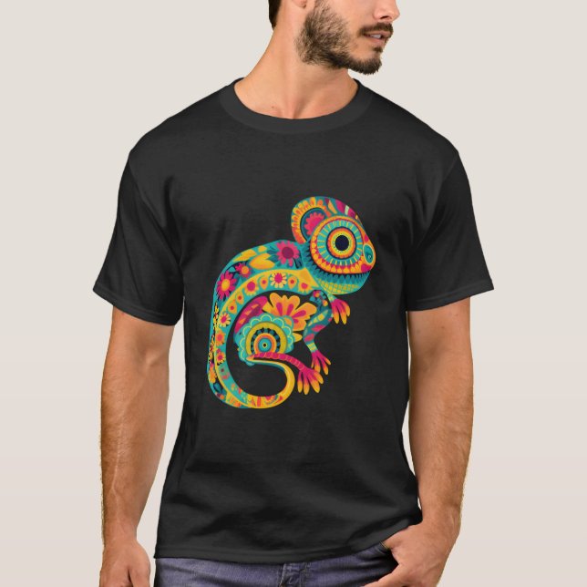 Colorful Chameleon Design Mexico Lover T-Shirt (Front)