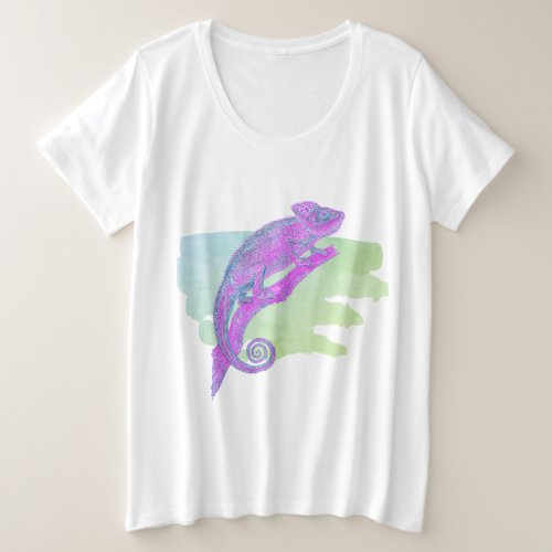 Colorful Chameleon on Green T_Shirt