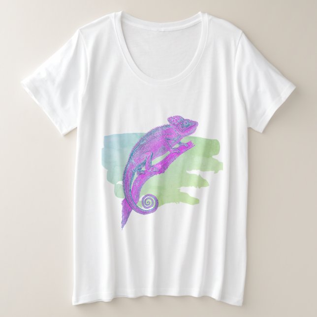Colorful Chameleon on Green T-Shirt (Design Front)