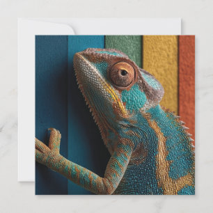 Colorful Chameleon on Rainbow Background Holiday Card