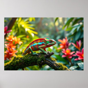 Colorful Chameleon Surrounded by Lush Foliage Poster