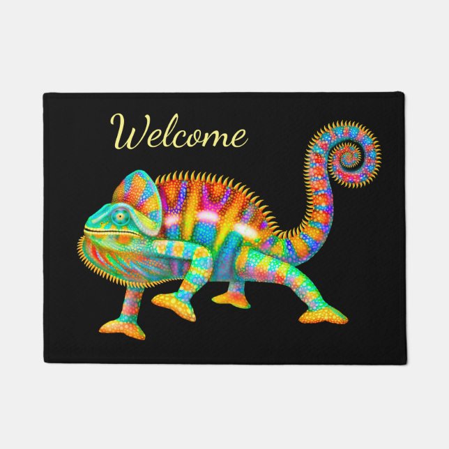 Colorful Chameleon Welcome Door Mat (Front)