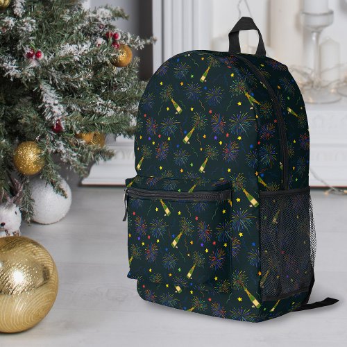 Colorful Champagne Fireworks and Stars Printed Backpack