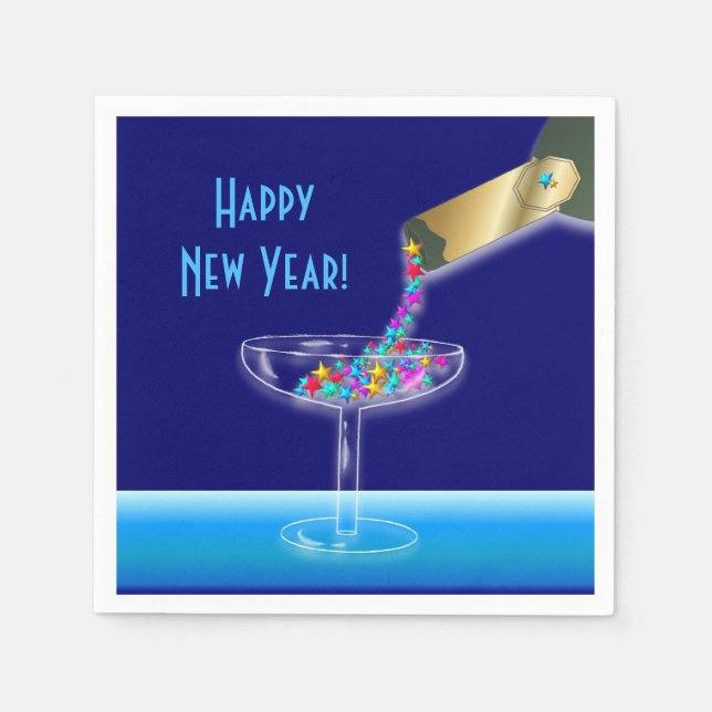 Colorful Champagne Stars New Year's Eve Party Napkins (Front)