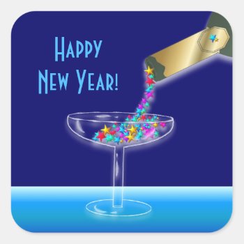 Colorful Champagne Stars New Year's Stickers by sfcount at Zazzle