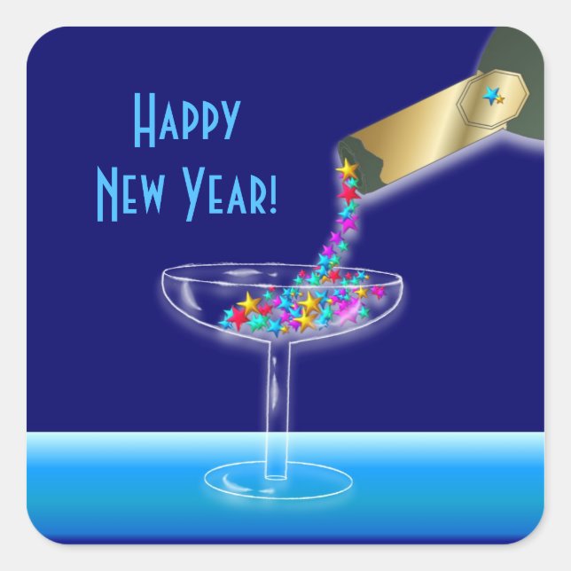 Colorful Champagne Stars New Year's Stickers (Front)
