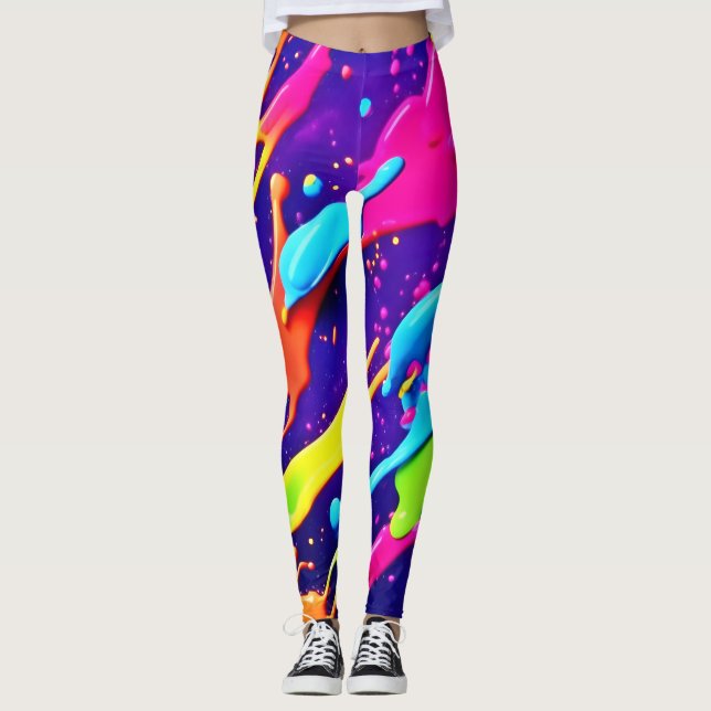 Colorful Chaos in Abstract Splatter Leggings (Front)