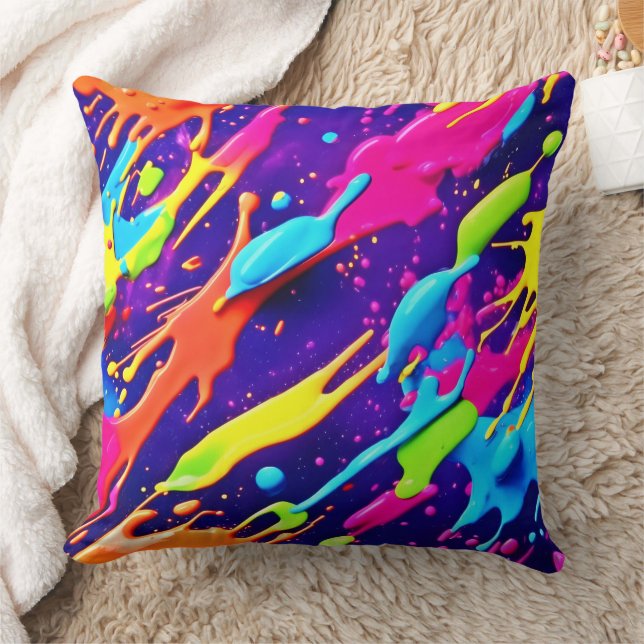 Colorful Chaos in Abstract Splatter Throw Pillow (Blanket)