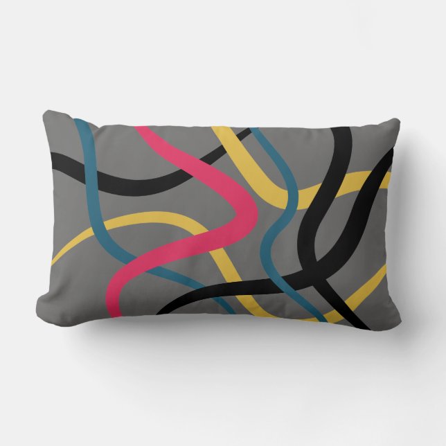 Colorful, chaotic, bold vibrant modern graphic art lumbar pillow (Front)