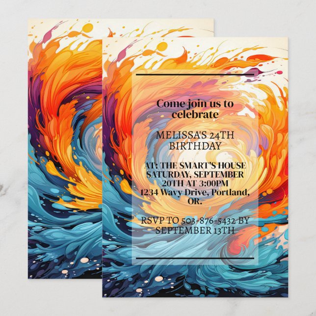 Colorful Chaotic Ripple Print Birthday Party Invitation (Front/Back)