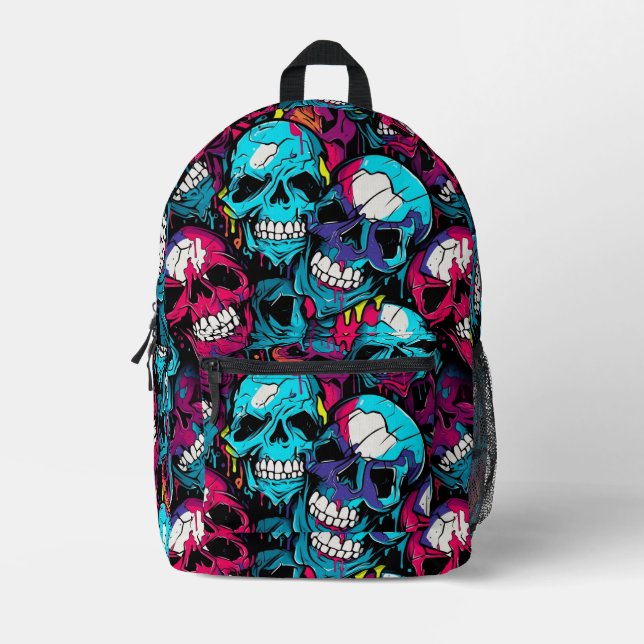 Colorful Chaotic Skull  Printed Backpack (Front)