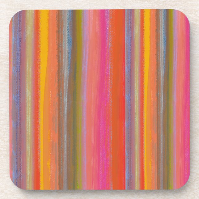 Colorful Charcoal Boho Stripes Beverage Coaster (Front)