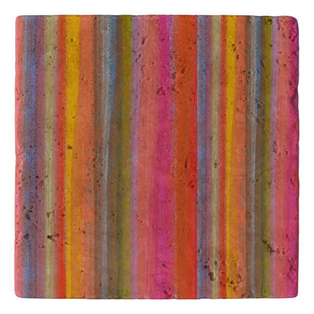 Colorful Charcoal Boho Stripes Trivet (Front)