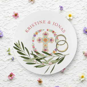 Colorful Charming Christian Floral Cross Wedding Trinket Tray