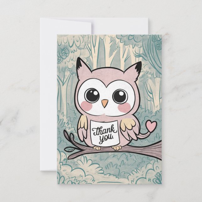 Colorful Charming Owl Thank You Card (Front)
