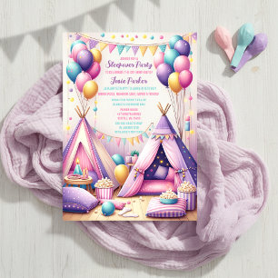 Colorful Charming Teepee Birthday Sleepover Party Invitation