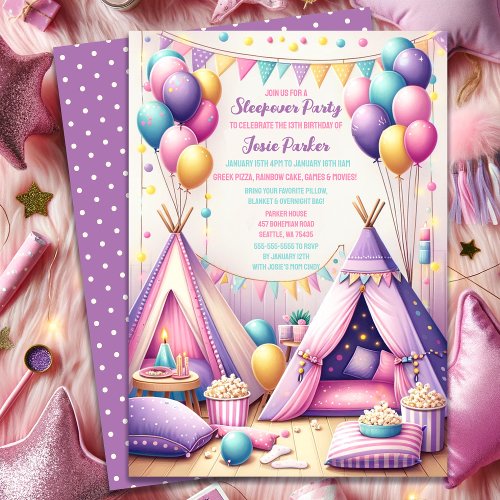 Colorful Charming Teepee Birthday Sleepover Party Invitation