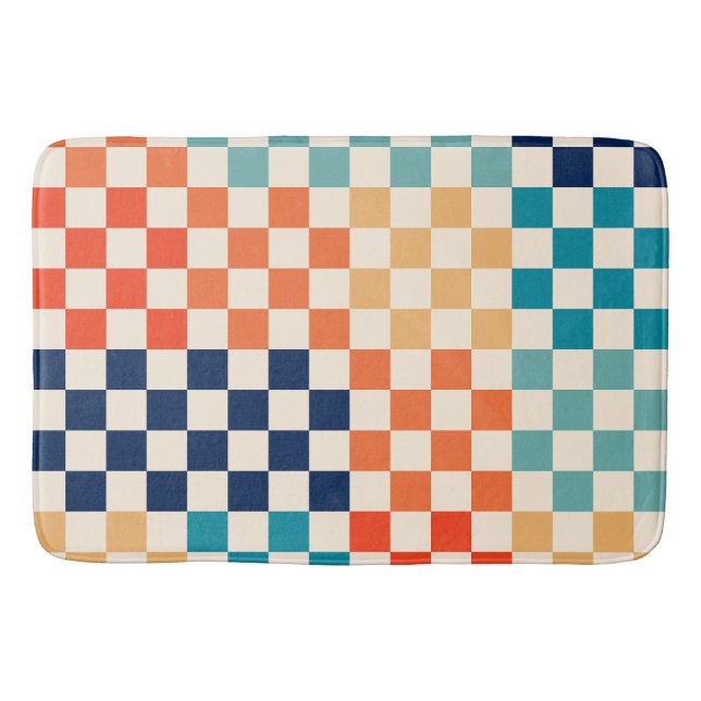 Colorful Check Checkered Checkerboard Pattern Bath Mat (Front)